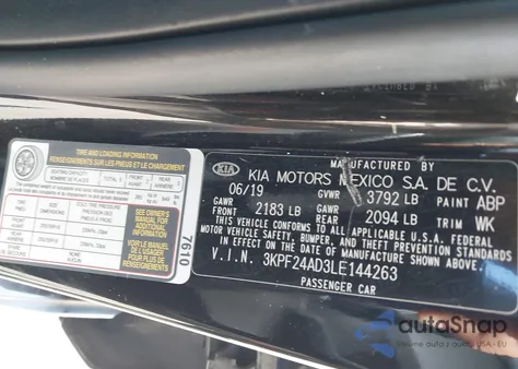 2020 Kia Forte Lxs from USA, damaged, VIN 3KPF24AD3LE144263